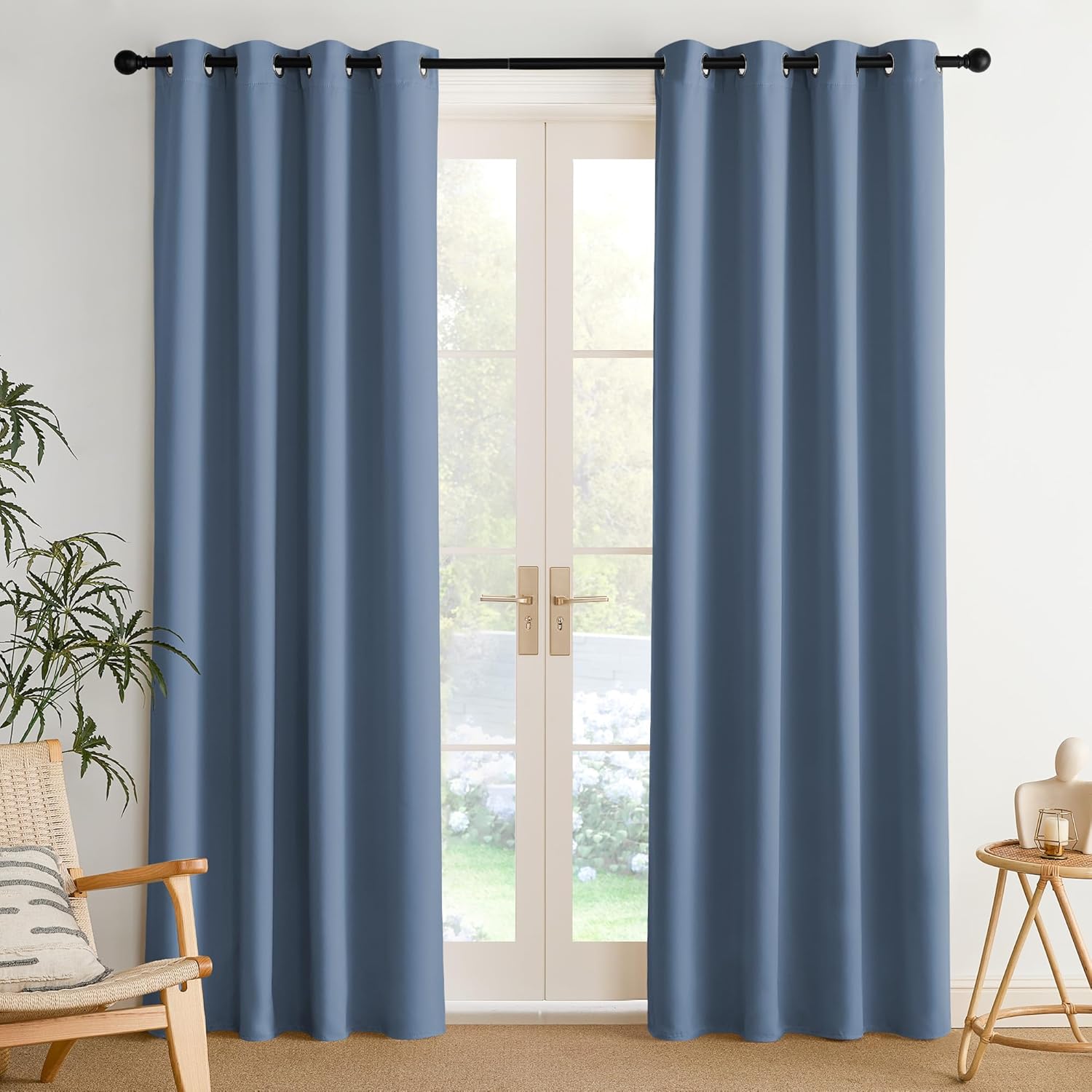NICETOWN Room Darkening Curtains - Elegant Stone Blue Drapery Panels, 52" x 84" Size