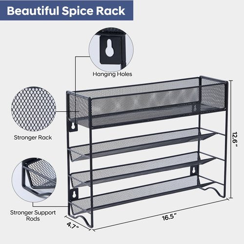 Fiwence Spice Rack Organizer with 27 Spice Jars with Black Lids, Funnel, Spice Labels, Pen, Seasoning Organizer for Cabinet, Countertop, Pantry, Kitchen,Cupboard or Door & Wall Mount