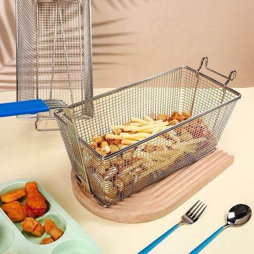 Umigy 4 Pcs Deep Fryer Basket 13 1/4" x 6 1/2" x 6" with Non-slip Handle Heavy Duty Plated Iron Construction Front Hooks Non-slip Handle for Restaurant Kitchen Chip Fish Commercial Fryer Basket