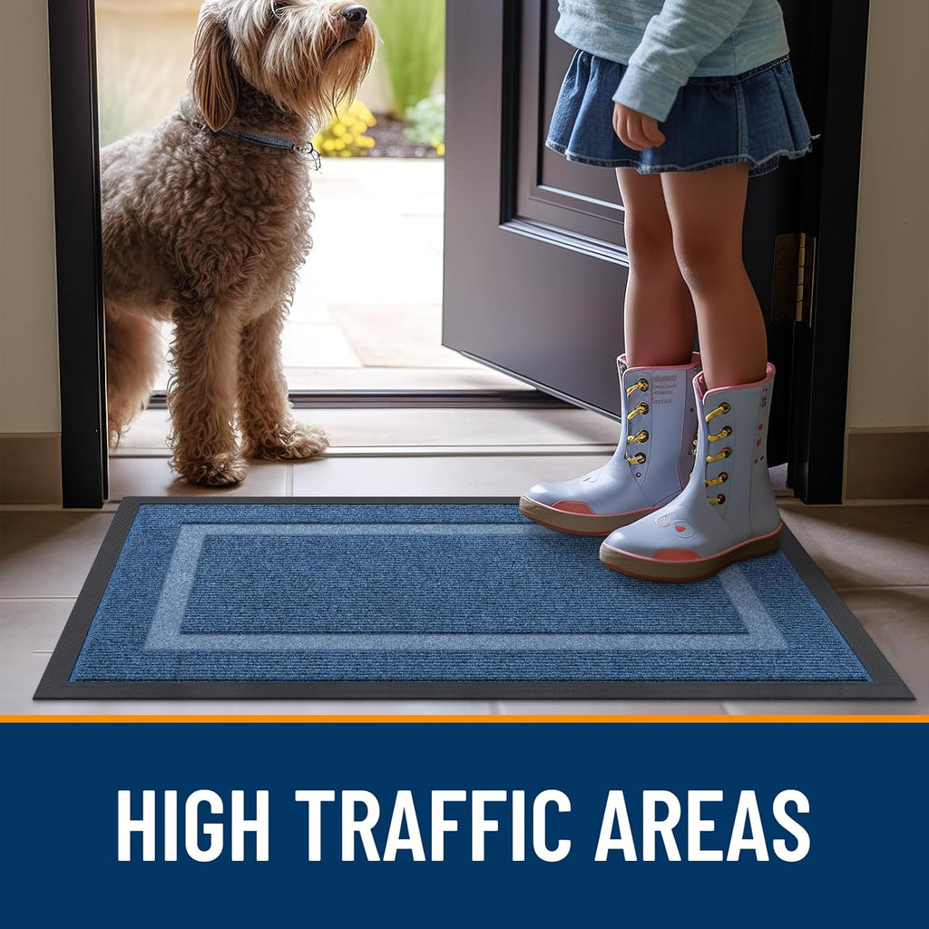 OLANLY Waterproof Front Door Mat - All-Season Indoor/Outdoor Doormat, Easy Clean, 29.5x17, Light Blue