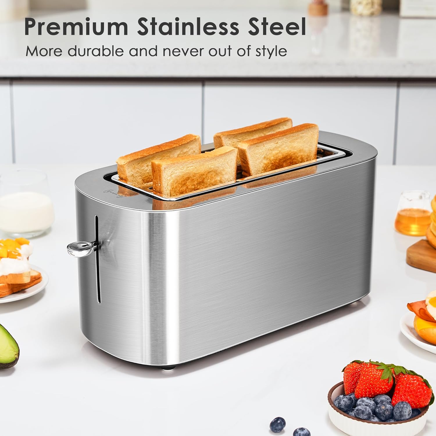 NIKLEMON Stainless Steel 4-Slice Toaster - LED Display, Touch Buttons, Extra Wide Slots, 1300W
