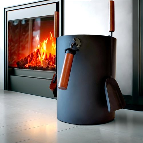 Ash Metal Bucket with Brush & Shovel Fireplace Tools Set, 3.5 Gallon Space Saving Design for Cleaning Charcoal Ash Disposal for Indoor/Outdoor Fire Pits, Wood Burning Stoves, Coal/Pellets Ash Can Pail
