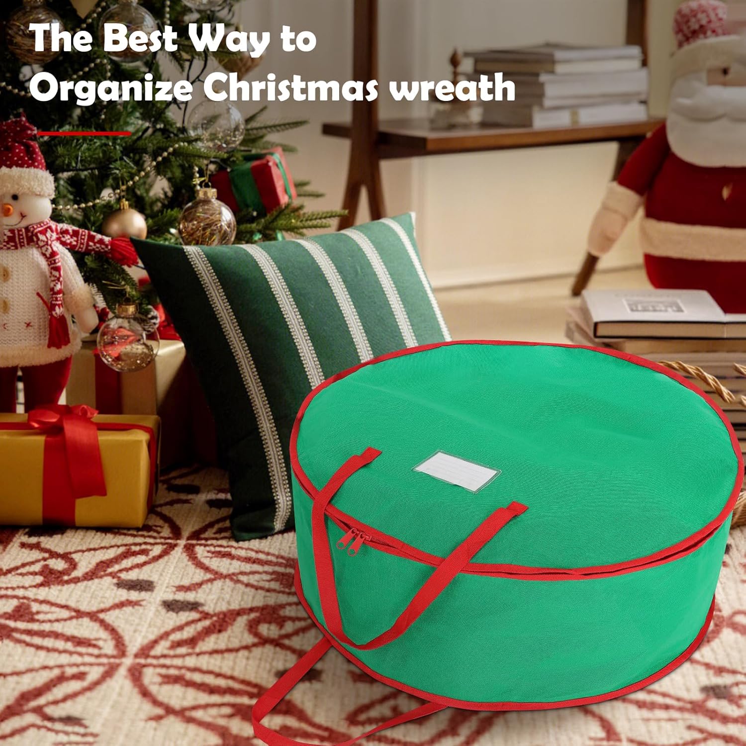 Regine Switzerland 2-Pack Christmas Wreath Storage Bags - Durable Handles & Double Zipper, 24” Green