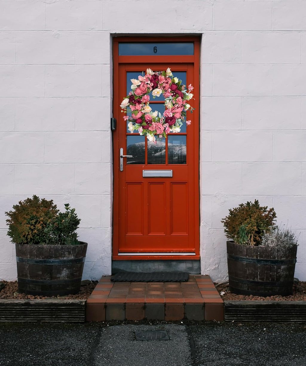 Peony Wreaths | 24-Inch Large Spring Wreath - Lush Handmade Design for Front Door & Outdoor Decor