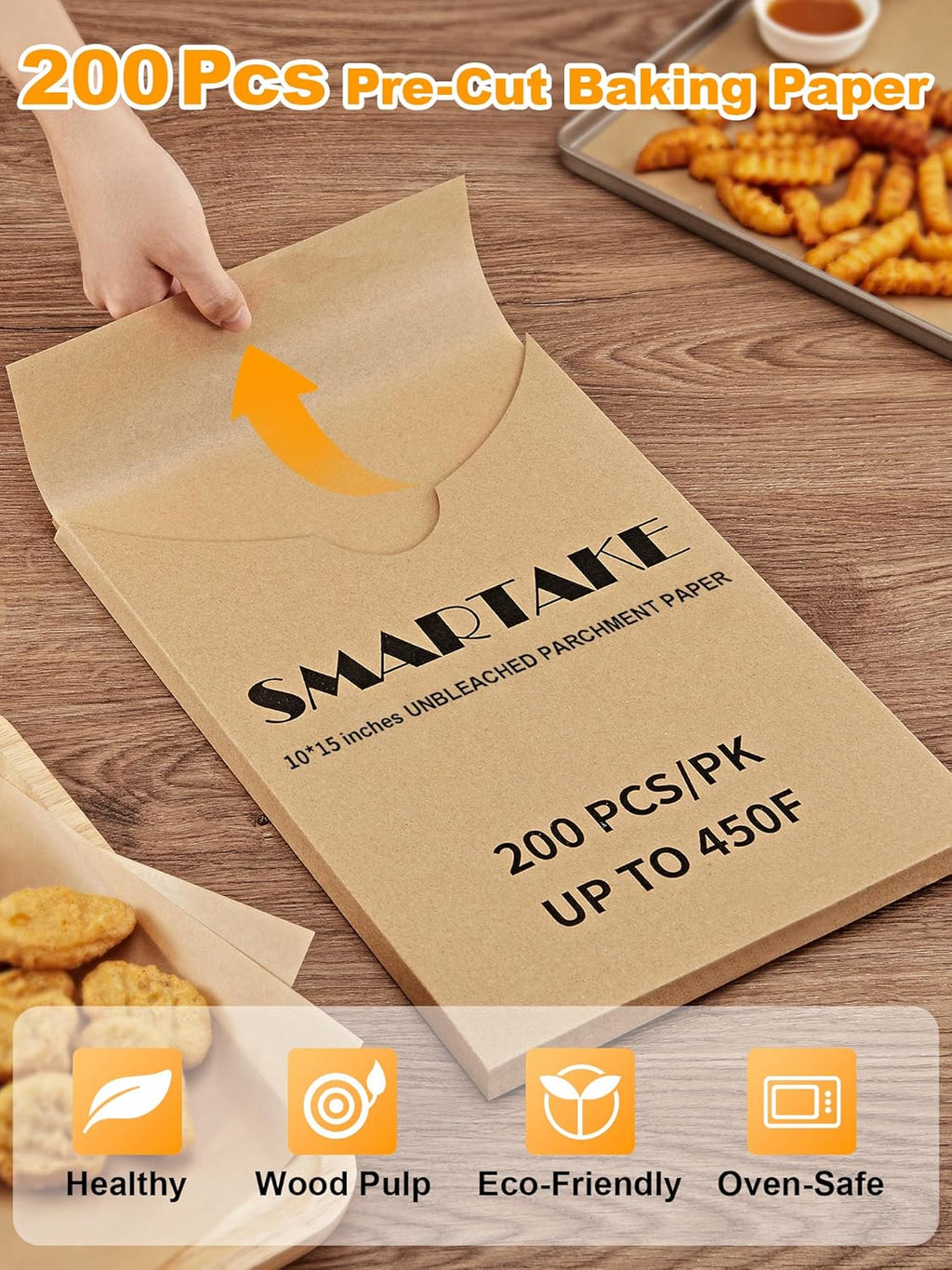 SMARTAKE Parchment Paper Baking Sheets - 200 Pcs Non-Stick Precut, 10x15 Inches for Baking & Grilling