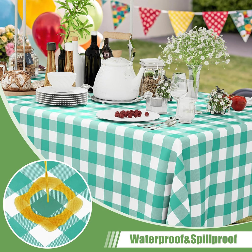 Smiry Disposable Tablecloths - 3 Pack Teal Gingham, Heavy Duty Waterproof 54" x 108" Covers for Parties