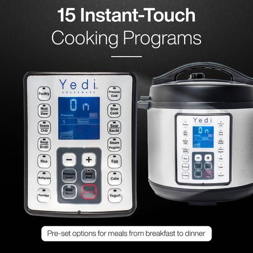 Yedi Houseware Total Package Pressure Cooker- 9-in-1 Digital Screen with Endless Recipes and Deluxe Accessory Kit Stainless Steel 6 Litres