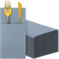 Qilery 150 Pieces Dusty Blue Linen Feel Napkins, Disposable Paper Napkins Prefolded Dinner Napkin with Built-in Flatware Pocket for Silverware Valentine Wedding Party Decoration