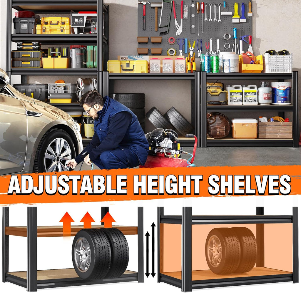 Regine Switzerland 5-Tier Garage Shelving Unit - Adjustable Heavy-Duty Metal Storage Rack, 71"H x 28"W x 12"D