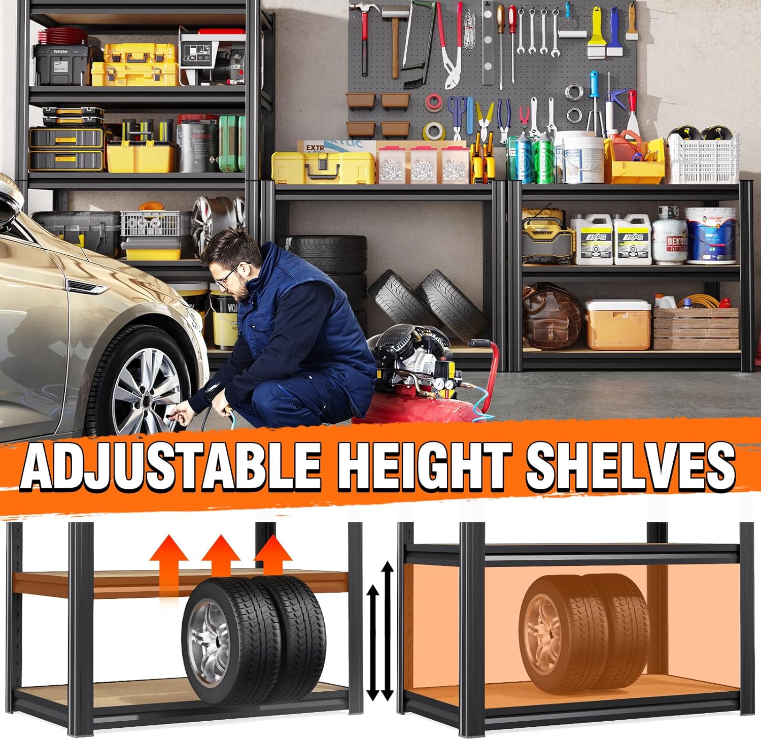 Skiennix 5-Tier Heavy Duty Metal Garage Shelving - Adjustable Steel Rack Units | 71" H x 28" W x 12" D for Home & Industrial Use