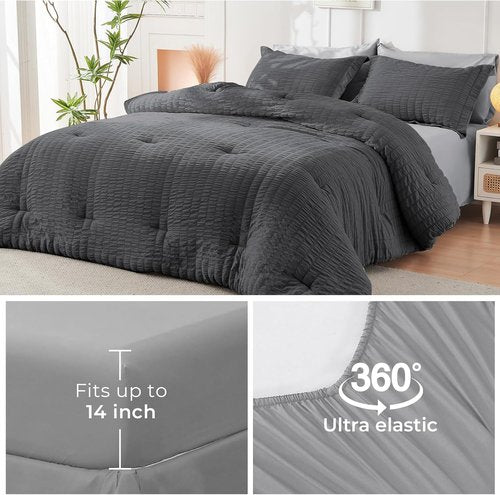 HYMOKEGE Twin Comforter Set - All Season Luxury Bedding in Dark Grey/Light Grey | 5-Piece Bed in a Bag