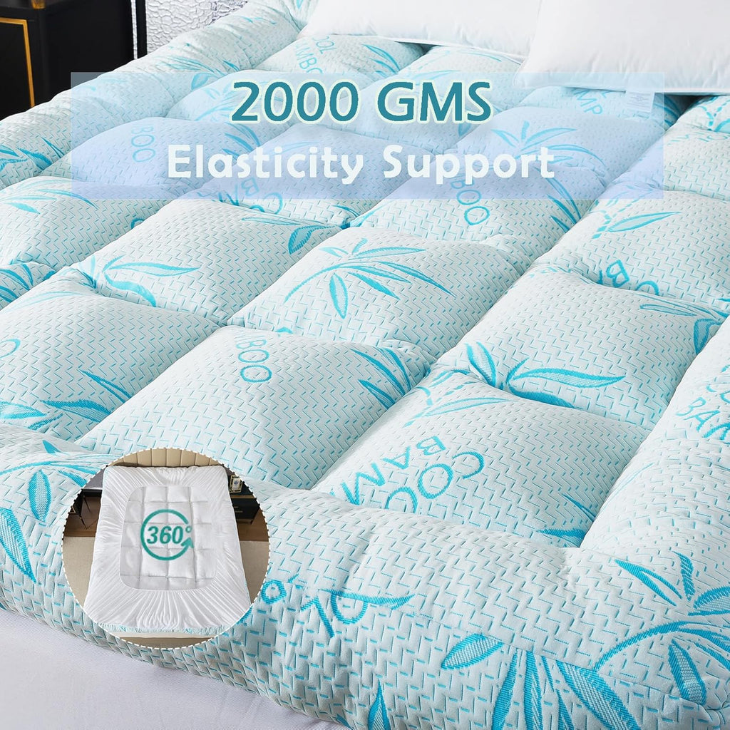 WhatsBedding 5-Inch Full Mattress Topper - Breathable Bamboo Viscose & Memory Foam | Blue Color