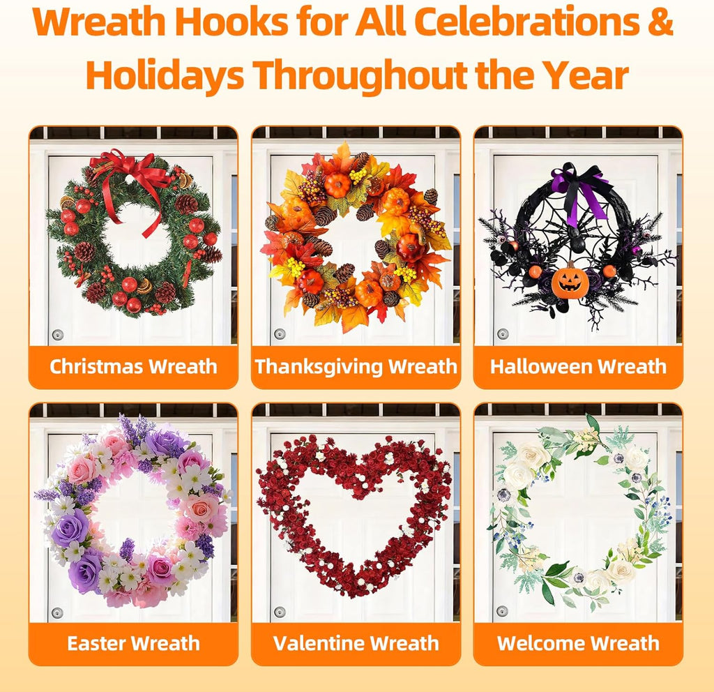 Walnut Suction Cup Wreath Hanger - No Drill Hook for Front Door & Window | 2 Pack for All Seasons