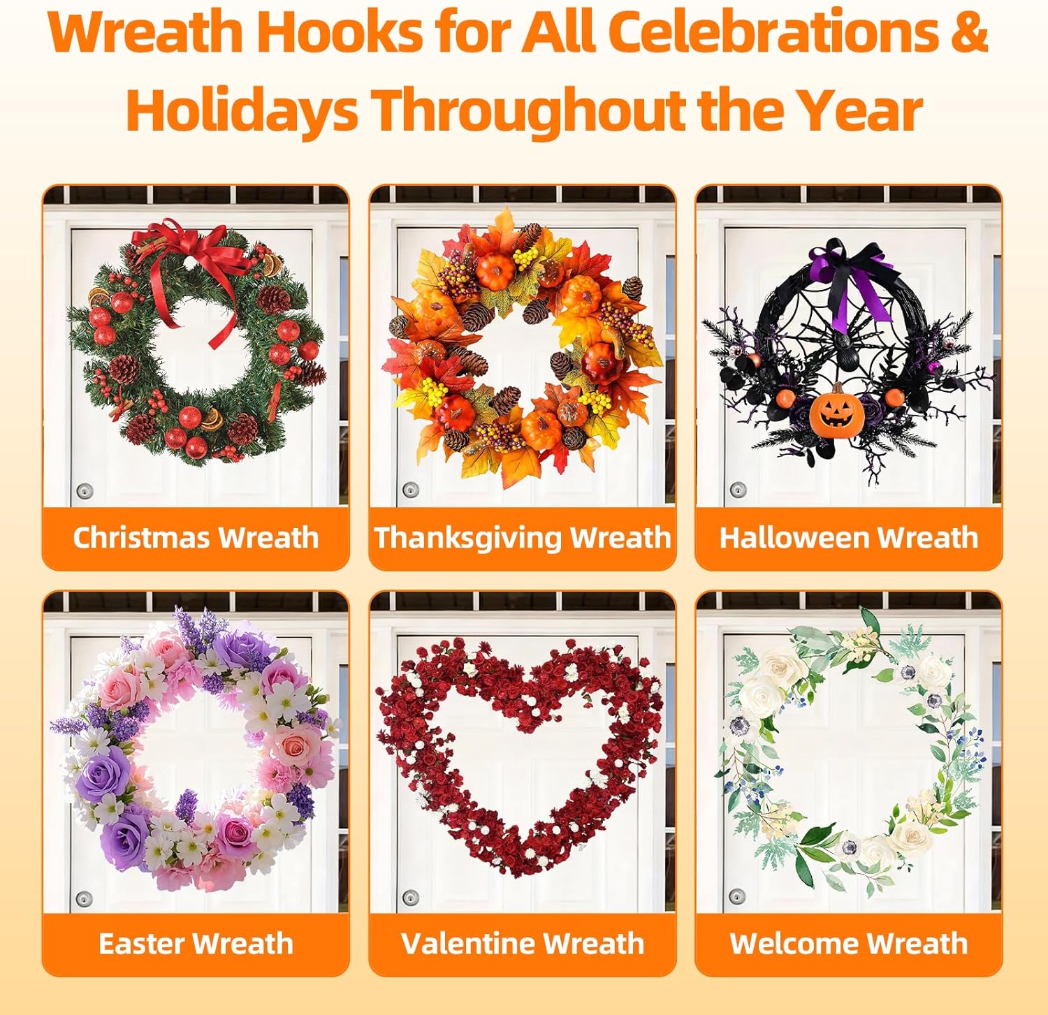 Walnut Suction Cup Wreath Hanger - No Drill Hook for Front Door & Window | 2 Pack for All Seasons