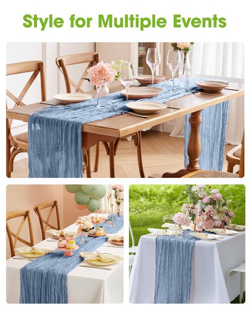 Pureegg 2-Pack Cheese Cloths Table Runner, 120'' Boho Table Cloth Decorations for Party, Baby Shower, Wedding and Farmhouse, Fabric Room Decor, Dusty Blue