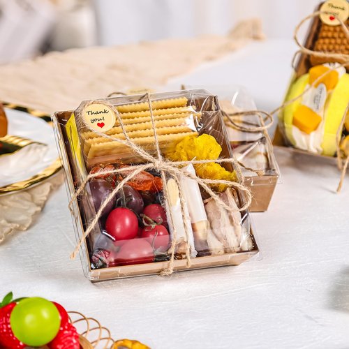 LOKQING 50 Pack Charcuterie Boxes with Clear Lids 5.3x4.9x2.5 Inch Paper Mini Charcuterie Box Takeout Containers for Cookie Cake Slice Sandwich Strawberries(Brown)