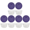 Pyrex 7202 1 Cup Glass Bowls & 7202-PC Plum Purple Lids (6-Pack) - Made in USA