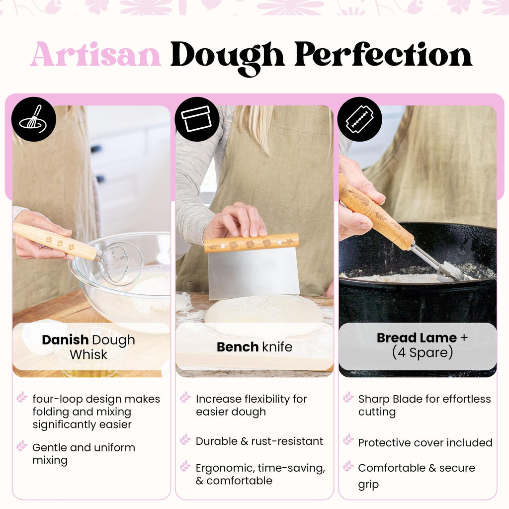 Joyallia Banneton Bread Proofing Basket Set of 2-9” Oval Sourdough Baskets with Liners & Scraper - Artisan Bread Proofing Kit for Home Baking - Ideal for Sourdough Lovers