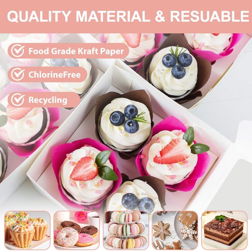 OAMCEG 50 PCS White Cupcake Boxes with Window, 6x6x3 Inch Cookie Boxes, Bakery Containers for Pastry, Dessert, Chocolate Strawberries, Treat Boxes with Stickers & Jute Twine