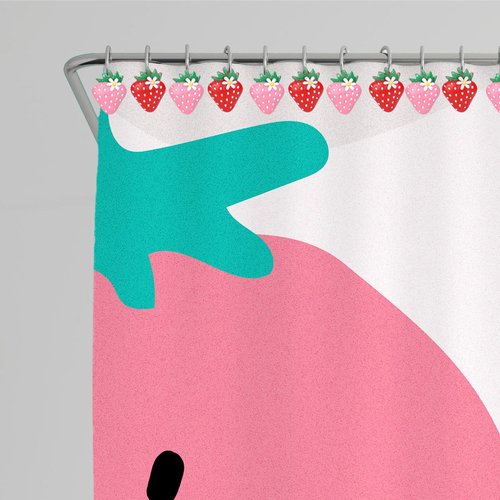 Whaline 12Pcs Strawberry Daisy Shower Curtain Hooks Red Pink Strawberry Summer Shower Rod Rings Decorative Resin Curtain Hanger Hooks for Living Room Bedroom Bathroom Decor