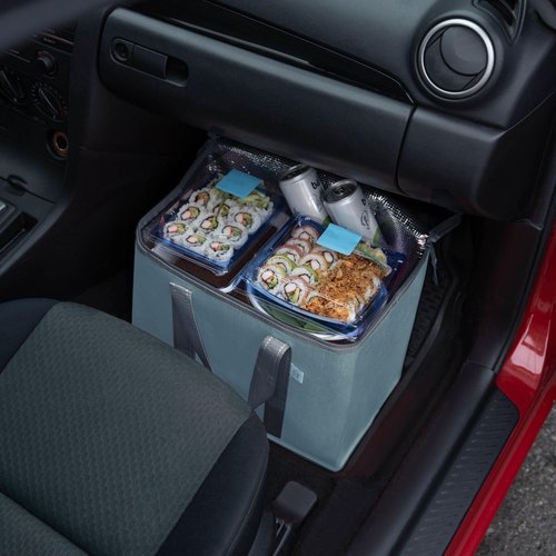VENO 2 Pack Cooler Bag and Insulated Grocery Bags for Food Delivery, Collapsible Cooler. Reusable Shopping Bags for Groceries with Hard Bottom, Zippered, Foldable, Heavy-Duty (Light Blue, 2 Pack)
