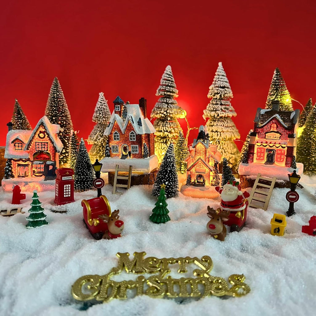 Regine Switzerland Christmas Village Set - LED Light-Up Resin Houses for Festive Indoor Decor | Holiday Scene Collection