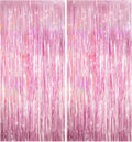Skiennix Shiny Pink Tinsel Foil Fringe Curtains - 2 Pack Party Backdrop for Birthday & Baby Showers