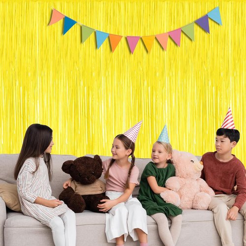 Backdrop Curtains by [Brand Name] - 2 Pack Yellow Tinsel Foil Fringe | 3.28 FT x 7.05 FT Party Decorations