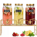 RimCereal 3 Pack 80 oz Glass Beverage Dispenser with Stand Clear Mason Jar Water Dispenser for Party, Fridge Includes Leakproof Stainless Steel Spigot, Black Lid and Label (Gold)