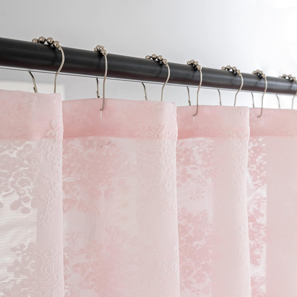 TUDECO Pink Shower Curtain - Shabby Chic Lace Design with Sheer Valance | Vintage Floral Aesthetic, 72 x 72 Inch