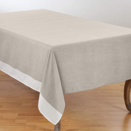 SARO LIFESTYLE Neoteric Collection 100% Polyester Tablecloth with Banded Border Design, 67"x180", Natural