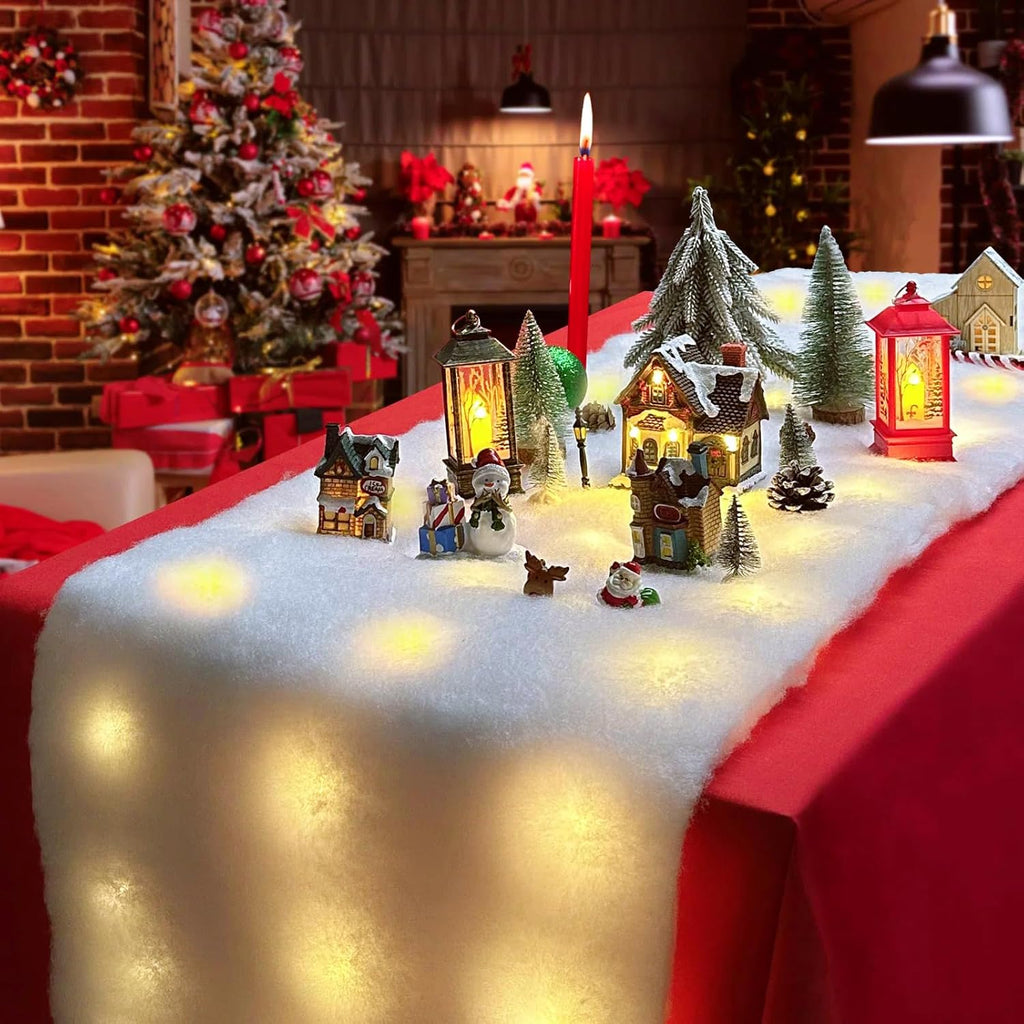 Skiennix Christmas Snow Blanket - 1.3x5.25 Ft Faux Snow Roll with 50 LED Lights | Winter Village Decor