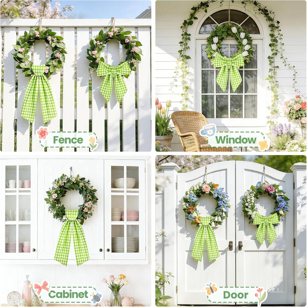 Regine Switzerland Spring Wreath Sash - 56 Inch Green & White Plaid for Holiday Decor | Indoor & Outdoor Use