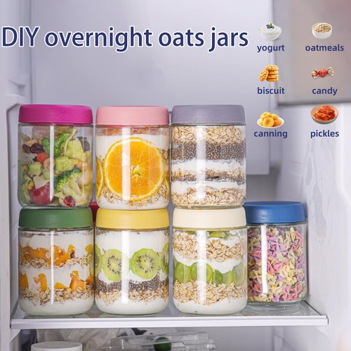 GLATABAM 16 OZ 4Pack, Overnight Oats Jars with Lids, Glass Meal Prep Containers, Airtight Mason Jars for Breakfast, Yogurt Parfait, Salad & Smoothies, Leakproof and Reusable Food Storage Jars(4-2)