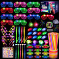 TUXIYA 170PCS Glow in the Dark Party Supplies for Adults,Light Up Party Favors with Glow Sticks,LED Glasses,Finger Lights,Headband,Rings,Tattoos,DIY Glow Necklaces Bracelets for Glow Neon Party