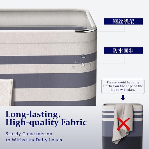 MANYOND 2 Pack Laundry Baskets 100L Extra Large, Waterproof Freestanding Collapsible Laundry Hamper with Reinforced Handles, Blue Clothes Hamper for Dorm, Bathroom, Bedroom, Laundry Room