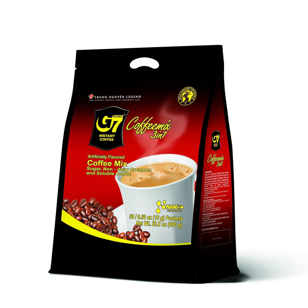 Trung Nguyen G7 Instant Coffee - 3-in-1 Roasted Ground Blend with Creamer & Sugar | 50 Sachets