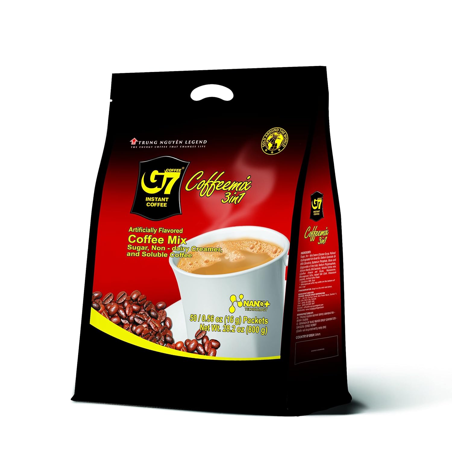 Trung Nguyen G7 Instant Coffee - 3-in-1 Roasted Ground Blend with Creamer & Sugar | 50 Sachets
