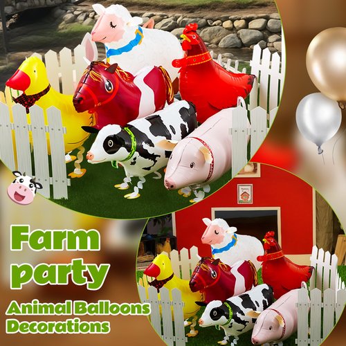 Soulchen 16 Pcs Adopt a Farm Animal Party Favor Include 12 Walking Animals Balloons and 4 Picket Fence Cutouts for Farm Theme Birthday Gifts Baby Shower Photography Party Decorations