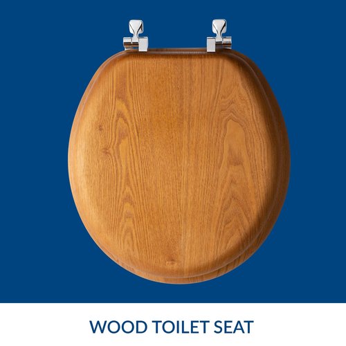 Mayfair Natural Oak Veneer Toilet Seat with Chrome Hinges, Round, Wood