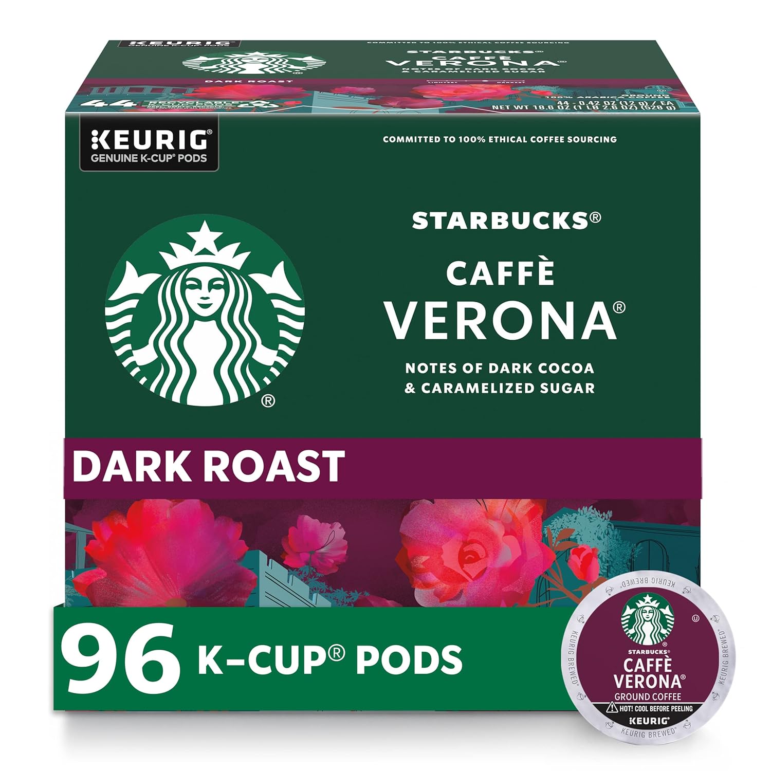 Starbucks K-Cup Coffee Pods - Dark Roast Caffè Verona for Hot or Iced Coffee | 96 Count