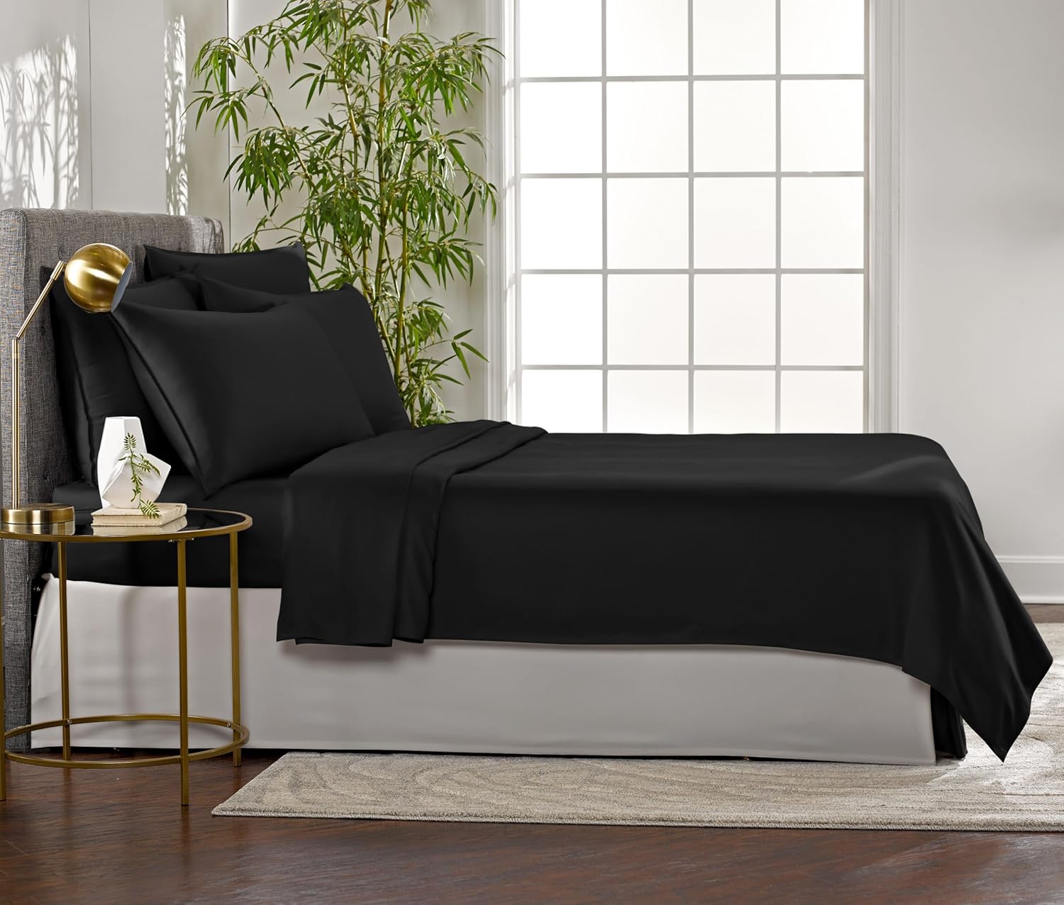 Pure Bamboo Twin Sheets - Luxuriously Soft & Cooling 100% Organic Viscose Bed Sheet Set | Black, Double Stitching