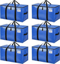 BAGAIL Heavy Duty Moving Bags - Extra Large Storage Totes with Strong Handles | Blue, 6 Pack