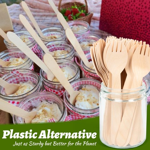 Disposable Wood Cutlery Sporks - 100 Pack Wooden Sporks Disposable Spoon Fork 2-in-1 Cutlery,6.3 Inch Length Wood Sporks