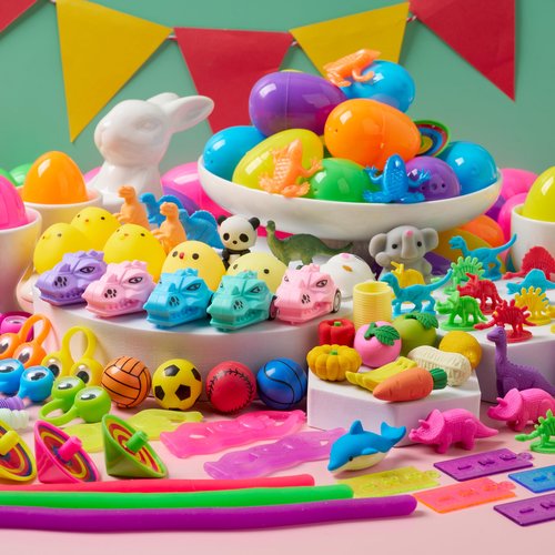 JOYIN 144 PCS Prefilled Easter Eggs with Assorted Toys for Easter Egg Hunt, Party Favors, Basket Stuffers, Classroom Prize Supplies