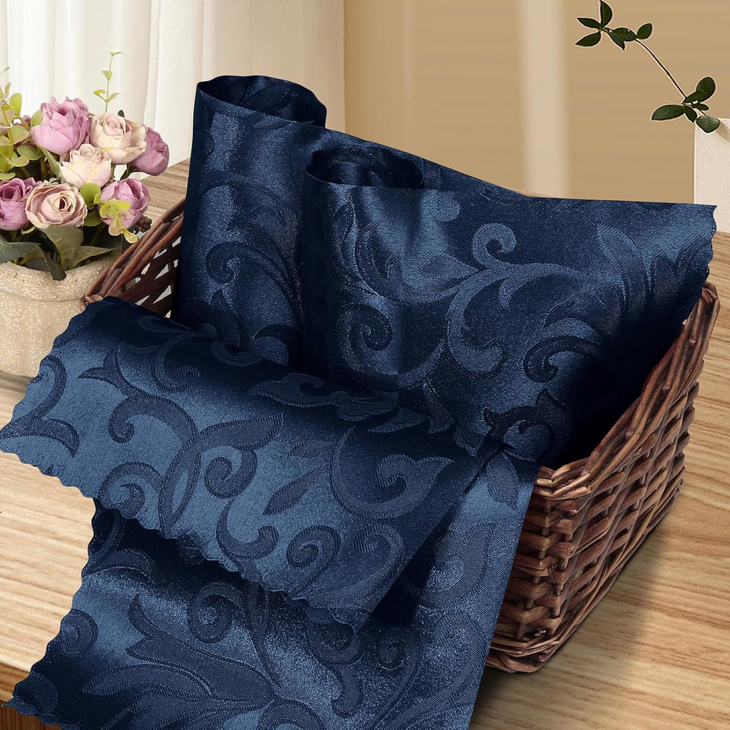 Aormenzy Navy Blue Satin Napkins - Elegant Floral Pattern | 17 x 17 Inches | 50 Pack