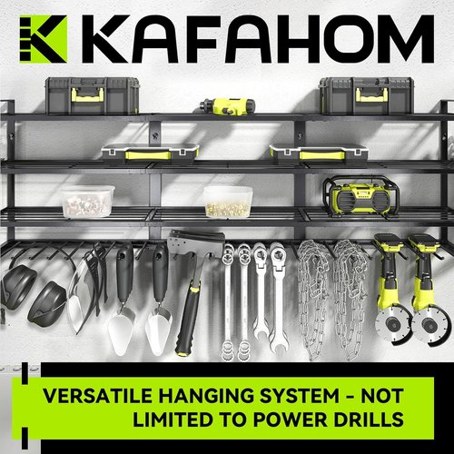 KAFAHOM Power Tool Organizer - Large Wall-Mount Rack with 13 Drill Holders & 4 Layers | Ideal Gift for Men