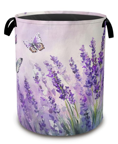 Laundry Hamper,Purple Lavender Laundry Basket,Butterfly Waterproof Oxford Cloth Storage Basket with Handle for Clothes Books Nursery Home Storage Sundries 16"x20"