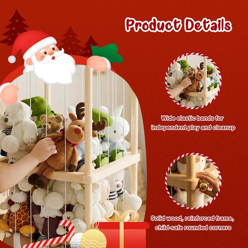 Subbox Stuffed Animal Storage and Holder - Large Size Wooden Animals Zoo Toy Organizer with Elastic Bands, Swivel Wheels and Castle Stickers, For Toddler Rooms, Playrooms, Bedrooms(58x16x16inch)