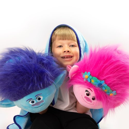 Trolls Armrest Buddy Stuffed Plush Travelling Toy with Blanket 13” - Kids Ultimate Travel Pillow Companion Set (Queen Poppy)